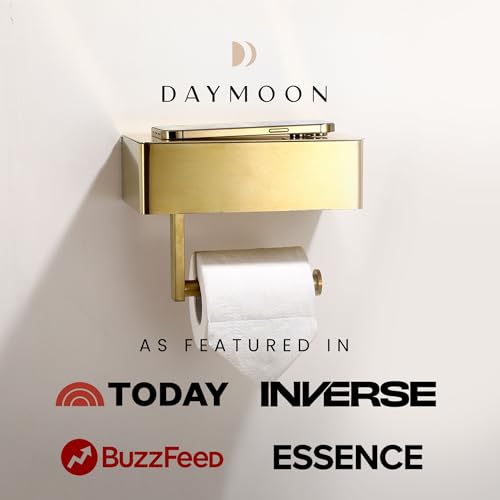 Day Moon™ - Toilet Paper Holder with Shelf - Modern Roll Holder for Bathroom - 1 Pack - Wall Mount - with Storage, Gold - color: Gold, size: Storage 1 Pack