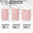BALEINE Laundry Hamper with Lid, Tall Laundry Baskets with Bamboo Pull Handles, Large Laundry Bin with Internal Support (18 Gal/70L, Pink) - color: Pink, size: 70 liters