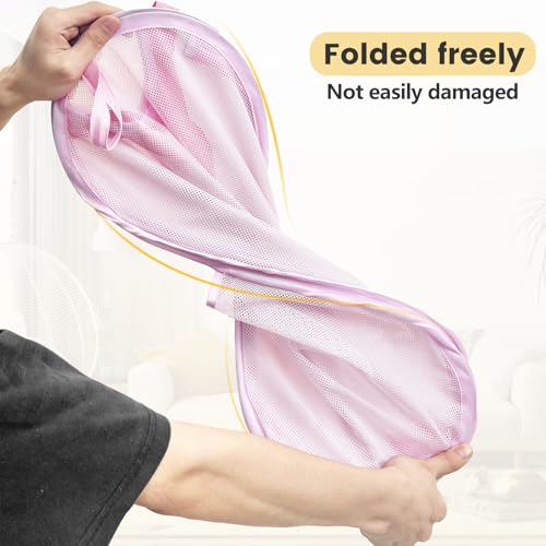 2 Pack Strong Mesh Pop-up Laundry Hamper, Quality Pop Up Hampers for Laundry with Durable Handles Solid Bottom High Carbon Steel Frame, Easy to Open and Fold Flat for Storage(Light Pink) - color: Light Pink, size: 2-Pack