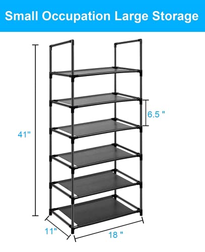 6 Tier Metal Structure Free Standing Shoe Rack for Small Space Entryway, Bedroom, Closet, Narrow Vertical Shelf Organizer for Space Saving Storage - size: 6 Tier