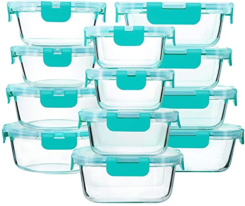 24-Piece Glass Food Storage Containers with Locking Lids,Glass Meal Prep Containers Set - Airtight Lunch Containers, Microwave, Oven, Freezer and Dishwasher,Green - color: Green