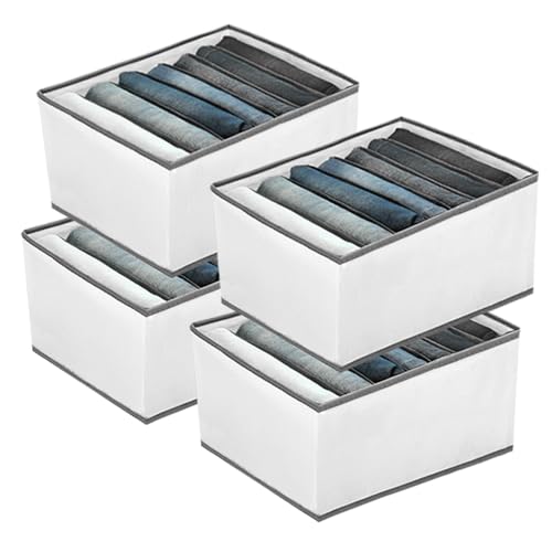 EASEVE 4 Pack Wardrobe Closet Organizer and Storage for Clothes - 7 Grids Foldable Drawer Dividers Organizers for Jeans | Pants | Shirts | Leggings, Stackable Clothing Bins for Closets Organization - size: 4 Pack