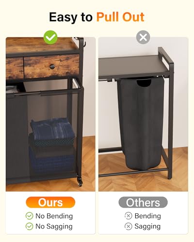Laundry Sorter 4 Section 206L: Rolling Laundry Basket Organizer with Wheels & Shelf & Oxford Fabric Drawers - Clothes Hamper with Shelf 4 Compartment for Room Organization and Storage