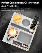 Couch Cup Holder Tray - Couch Organizer Caddy, Silicone Beach Caddy with Cup Holder, Sofa and Bed Drink Holder and Couch Tray Table for Snacks Beverage Remote (Gray) - color: Gray