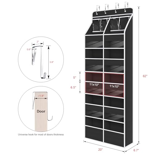 Univivi 6-Shelf Over Door Hanging Organizer Fabric Door Storage for Baby Nursery Nursery Closet Cabinet Wall Mount Hanging Storage Organizers with 10 Deep Pockets and 4 Small PVC Pockets(Black) - color: Black (Upgraded), size: 6 LAYER