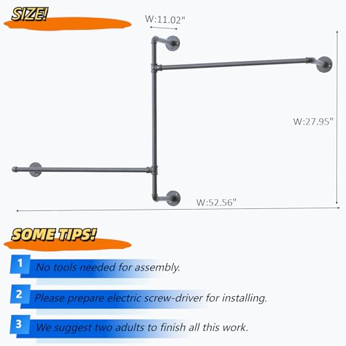 Industrial Pipe Clothing Rack Wall Garment Rack with Pipe Clothes Rails, Multi-Purpose Heavy Duty Clothing Hanging Rods Space-Saving Clothes Bar Organizer Closet (wall clothing rack-2 hanging rods) - style: wall clothing rack-2 hanging rods