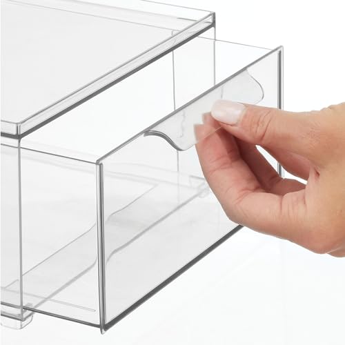 mDesign Plastic Stackable Bathroom Storage Organizer Bin with Pull Out Drawer for Cabinet, Vanity, Shelf, Cupboard, Cabinet, or Closet Organization - Lumiere Collection - 8 Pack - (Clear, 8 x 12 x 4) - size: 8 x 12 x 4 (Pack of 8)