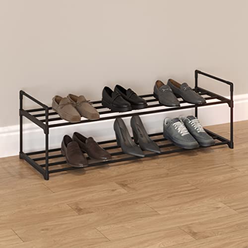 Home-Complete Shoe Rack – 2-Tier Shoe Organizer for Closet, Bathroom, Entryway – Shelf Holds 10 Pairs of Sneakers, Heels, and Boots (Black) - color: Black, size: 2-tier