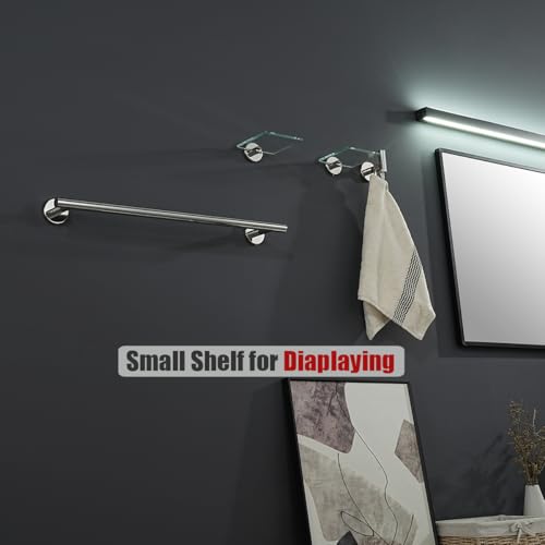 JQK Small Floating Glass Shelves Chrome, 4 Inch Display Ledges for Wall, Mini Decor, Living Room Bedroom Bathroom, Tempered Glass Shower Storage, 2 Pack, TGS101L4-CH-P2 - color: Chrome, size: 4 Inch (2 Pack)