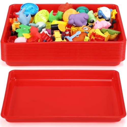 Maitys 15 Pcs Flat Plastic Trays 16.1 x 11.8'' Sensory Storage Paper Tray Stackable Classroom Bins for Office Home Organizer Crafts Supplies(Red) - color: Red