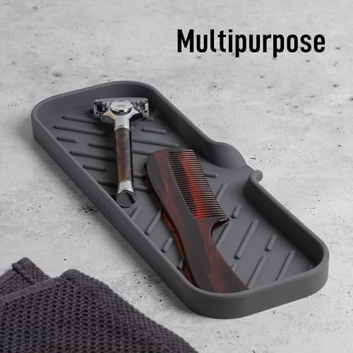 Zulay Kitchen Large Silicone Sponge Holder (12x4) – Flexible Sink Organizer Tray for Kitchen & Bathroom – Multipurpose Soap Dish for Sponges, Makeup, Trinkets & More (Grey) - color: Grey, size: Large (12x4)