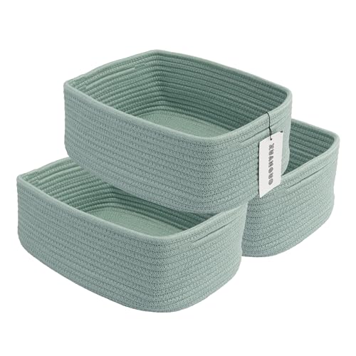 XUANGUO Small Woven Storage Baskets 12“X8”X5“ Decorative Rope Bins for Organizing Shelves, Closets, and Toys, Empty Gift Baskets, Cute Organizer Basket for Home and Office (green, regular) - color: green, size: regular