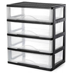 BYCY Medium 4 Drawer Clear Stacking Desktop Organizer for Office Supplies,Stackable Storage Drawers Plastic Storage Bins For Kitchen Cabinets, Pantry, Home Organization (Black, Medium 4Drawer) - size: Medium 4Drawer