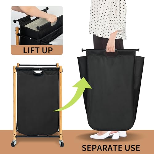 STORAGE MANIAC Laundry Sorter, Laundry Hamper with Wheels, Laundry Basket Sorter, Laundry Separator Hamper, Laundry Divider Hamper (Bamboo, 3 Section)