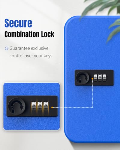 Uniclife 20 Keys Key Lock Box with Code, Wall Mount Lock Box for Keys with Code, Key Organizer with Tags, Key Cabinet, Key Storage Box for Home Office & Company, Blue - color: Blue, size: 20 Keys