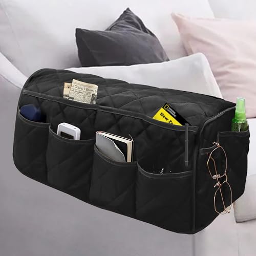 MEHIDFY Armchair Caddy, Waterproof Sofa Armrest Organizer, Non Slip Recliner Organizer, Remote Holder for Recline, Recliner Caddy with 14 Pockets Storage for TV Remote, Phone, Magazine (Black) - color: Black