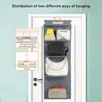 HAN SHENG 4 Grids Hanging Purse Handbag Organizer with Zippers Clear Hanging Closet Bag Organizer Tote Bag Purse Storage Holder Over The Door Space Saving Organizers (Grey)