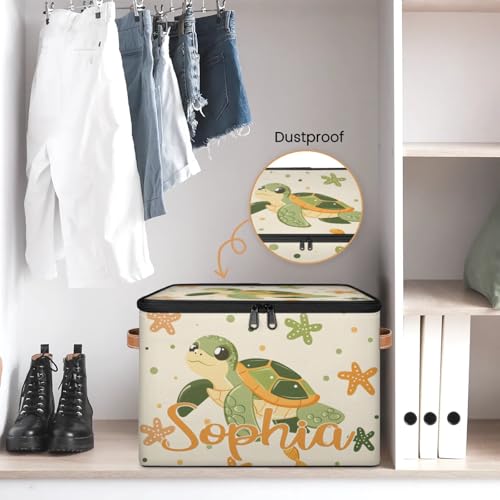 Custom Storage Basket with Name, Personalized Storage Bins with Zipper Lid, Foldable Fabric Storage Box Large capacity with Handle Starfish Turtle - color: Option 26