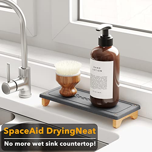 SpaceAid DryingNeat Sink Organizer, Instant Dry Sink Caddy Organizers, Kitchen Sponge Soap Holder Dispenser, Countertop Fast Drying Rack (Bamboo Feet, Dark Gray) - color: Dark Gray