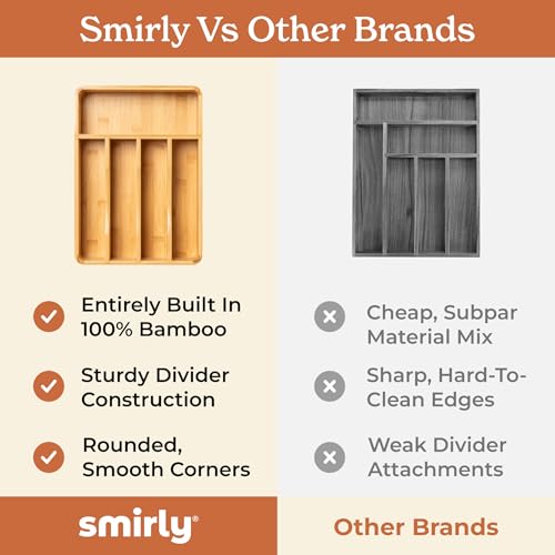 SMIRLY Silverware Drawer Organizer – Bamboo Kitchen Drawer Organizer, Adjustable Utensil Holder and Cutlery Tray, Drawer Dividers for Flatware and Kitchen Utensils - size: 5 Slot