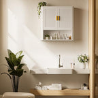 INNOD Bathroom Wall Cabinet, Wall-Mounted Medicine Cabinet with Adjustable Wood Shelf & Doors, Floating Bathroom Cabinet Over Toilet for Laundry Room & Kitchen & Living Room (White) - color: White