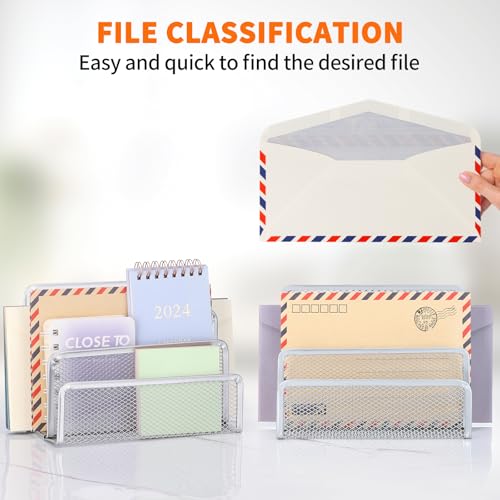2 Pieces Desk Mail Organizer, Metal Mesh Small File Holders Letter Organizer, Bill/Document/Filing/Folders/Paper Organizer for Desktop (GREY-2PCS) - color: GREY-2PCS