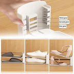 Shoe Slots Organizer, Adjustable Shoe Stacker Space Saver, 3Levels Adjustable - color: White