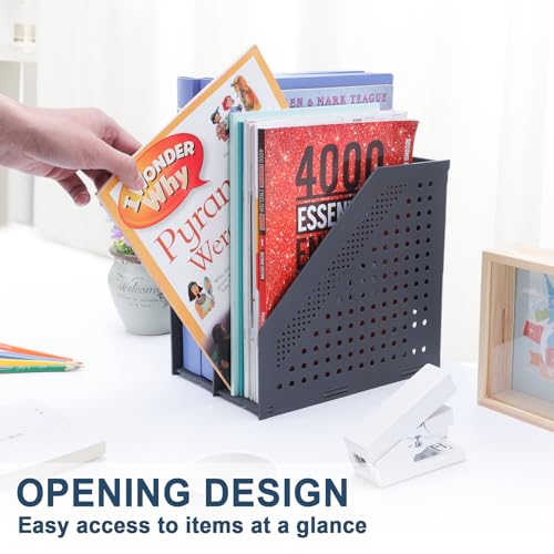 FRETONBA Collapsible Magazine File Holder with 2 Vertical Compartments Foldable Binder Holder for Desk Binder Storage Organizer Plastic Magazine Holders for Shelf, Dark Gray - color: Dark Gray, size: 2 Compartments - 1Pcs
