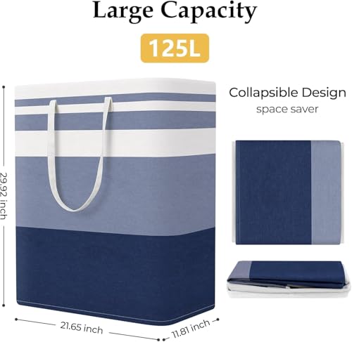 StorageRight Laundry Basket Hamper Large Collapsible Laundry Hamper with Easy Carry Handles，Freestanding Clothes Hampers for Laundry, Bedroom, Dorm, Clothes, Towels, 125L, Gradient Blue - color: Gradient Blue, size: 125L
