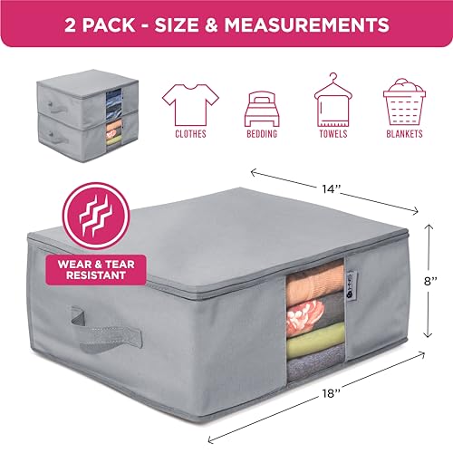 Cedar Clothes Storage Bag Organizer – Protects from Moths, Moisture, Dirt & Dust – Set of 2 Underbed Storage Bags for Clothes, Cashmere Sweaters, Bedding & More - Underbed Storage - Grey - color: Grey