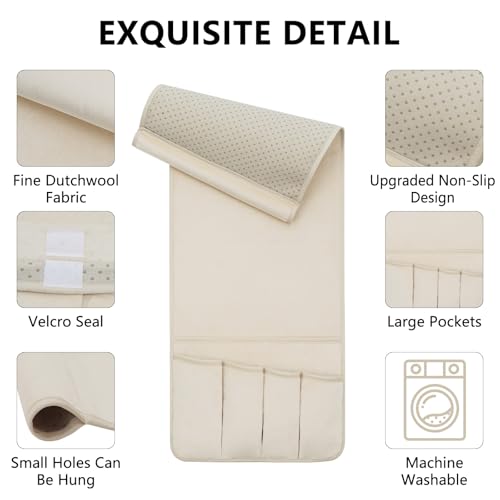 TV Remote Control Holder Couch Caddy, Non-slip Bedside Caddy Organizer with 5 Pockets for Key Glasses Phone Magazine Holders (Beige, 35"x12.4") - color: Beige, size: 35"x12.4"