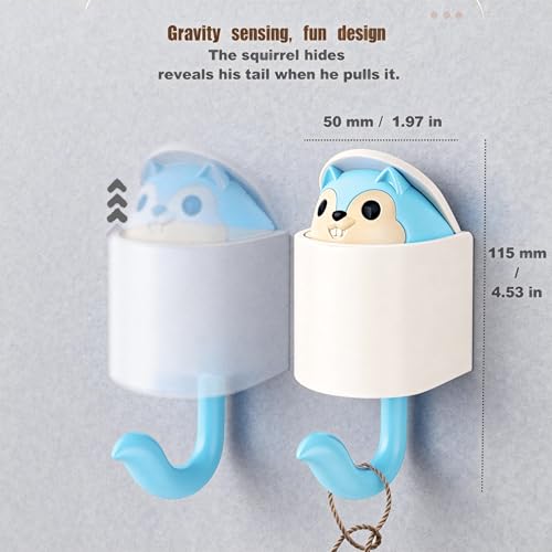 2 Pcs Creative Squirrel Cute Pet Key Holder wall Mount, Keychain Command Hooks,siding Hooks,Hook for Coat, Scarf, Hat, Towel, Bag, Utility Hook for Wall Hanging Decorations (Pink&Blue) - color: Pink&Blue