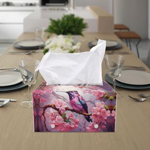 Hummingbird Tissue Box Cover Rectangle Waterproof Tissue Cover Pu Leather Tissue Box Cover Durable Holder Decorative Organizer for Bathroom Vanity Countertop - color: Hummingbird 1
