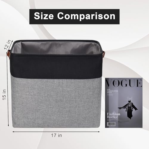 Bagnizer Large Fabric Storage Baskets | 50L Storage Bins, Decorative Linen Closet Baskets with Handles for Organizing, Shelf, Toys, Clothes, Home, Office, Nursery, 17x12x15Inches (Gray&Black) - color: Gray / Black, size: Extra Large -17"x12"x15"