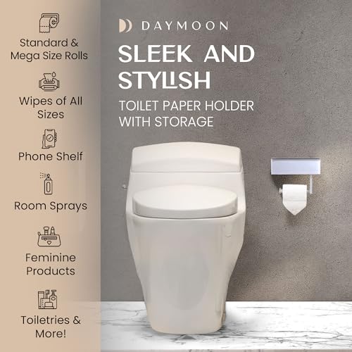 Day Moon™ - Toilet Paper Holder with Shelf - Modern Roll Holder for Bathroom - 1 Pack - Wall Mount - with Storage, White - color: White, size: Storage 1 Pack