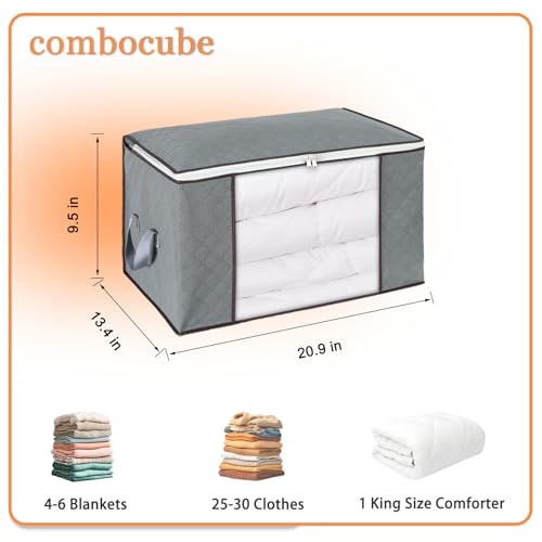 combocube 3 Pack Closet Organizers and Storage Containers, Clothes Storage Bins, Storage Bags with Large Clear Window & Handles for King Comforter, Pillow, Quilt, Bedding, Clothes - color: 3pcs, size: Small