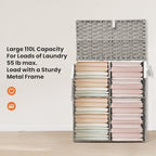 110L Laundry Hamper with Lid, Hand-Woven Pp Rattan Laundry Basket with Compartments & Handles, Removable Liner Bags,Foldable, Narrow Dirty Clothes Basket, Grey - color: 110L-Grey