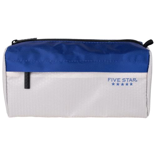Five Star Pencil Pouch 9-Pocket Zipper Storage Organizer Case for Office Supplies Earbuds Chargers Cables Makeup, Tan/Blue (505600C) - color: Tan/Blue, size: 8"L x 4"W x 3"H