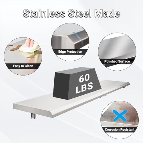 Concession Shelf Drop Down 18" x 48", Spliced Style Folding Concession Stand Shelf Commercial Grade Stainless Steel, Foldable Concession Shelves for Snack Bar, Food Cart, Movie Theater - size: 18" x 48"