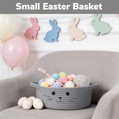Small Woven Rope Storage Basket, Cute Cat Toy Basket for Living Room, Baby Baskets for Nursery, Gift Baskets Empty for Baby Shower, Grey, 9.8 x 4 inches - color: Gray, size: 9.8"W x 4"H