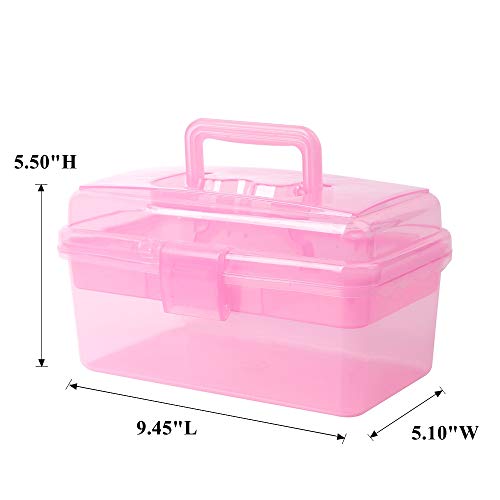 BangQiao Multipurpose Plastic Storage Container Organizer Box Case with Removable Tray and Handle for Art, Craft, Sewing Supplies, Clear&Pink - color: clear/pink