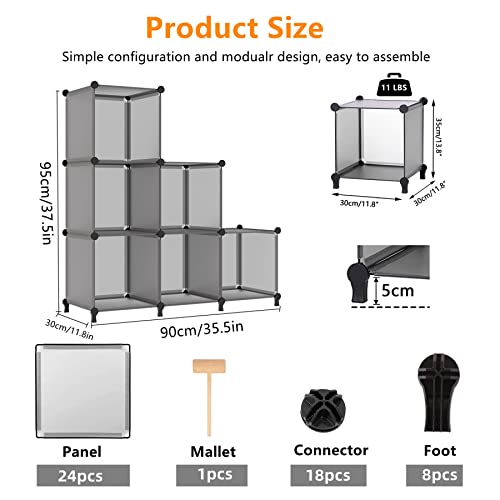 AWTATOS Cube Storage Organizer, Storage Cubes Shelves Bookshelf, 6 Cube Closet Organizers and Storage, DIY Stackable Plastic Clothes Organizer Shelving for Bedroom, Home, Grey - color: Grey