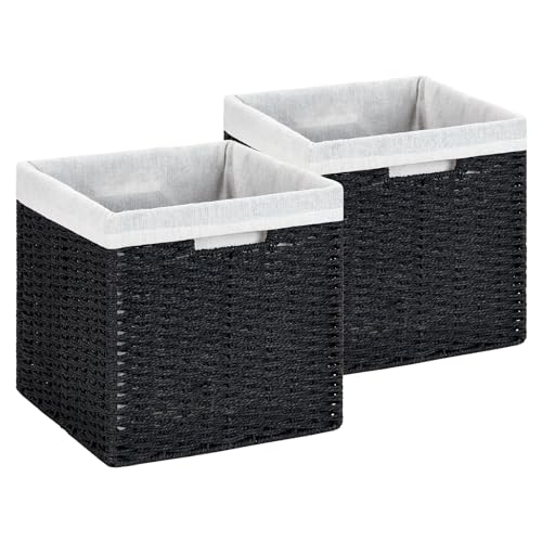 DULLEMELO Wicker Storage Baskets 11x11 Cube Storage Bins for Organizing Woven Baskets Set of 2 Waterproof Wowen Storage Cube Organizer for Pantry Closet Set of 2 - Black - color: Black, size: 11in-2 pack
