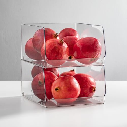 mDesign Wide Stackable Plastic Food Storage Organizer Bin Basket with Open Front for Household Kitchen Cabinets, Pantry, Offices, Closets, Bedrooms, Bathrooms - 10.2" Wide, 2 Pack - Clear - size: 12 x 10 x 6.25 (Pack of 2)