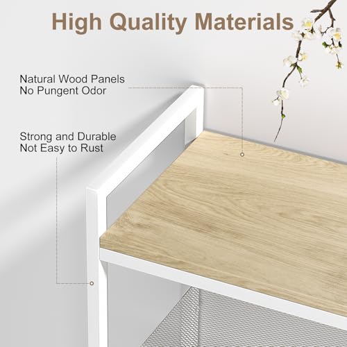 Refrze Shoe Rack for Front Door Entrance, 5 Tier Height-Adjustable Metal Shoe Rack, Sturdy Wooden Top and Tiltable Steel Frame Heavy Duty Shoe Organizer for Bathroom,Bedroom,Kitchen，Include Hook - color: Natural + White, size: 5-Tier (11.8"D x 29.1"Wx 38.