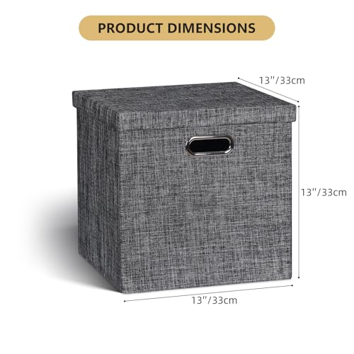 Posprica Storage Bins with Lids,13×13×13 Foldable Storage Cube Baskets Boxes Fabric Drawers for Closet Shelf Cabinet Bookcase,Set of 4,Black - color: Black, size: 13×13×13/4pcs with lids