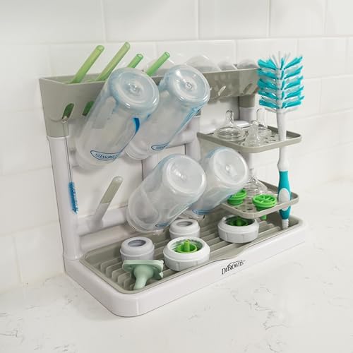 Dr. Brown's Baby Bottle Drying Tower, Stand-Up Countertop Drying Rack with Organized Storage for Baby Essentials, Space Saving Vertical Rack, Gray/White - color: Gray/White