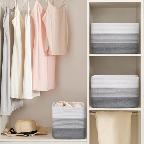 Baskets for Organizing,Storage Baskets,3 Pack Baskets for Shelfves,15"×10"×9" Woven Grey Basket,toy storage bins,bins for organization - color: Gradient Gray