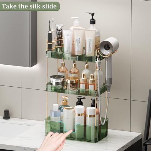 YCIA&DONE Bathroom Counter Organizer, Large Makeup Organizer Countertop, Shelf Storage, Vanity Tray, Easily Assemble for Bathroom Organizers and Storage, Undersink, Cabinet, 3 Tiers Green - color: Green, size: 3 tiers