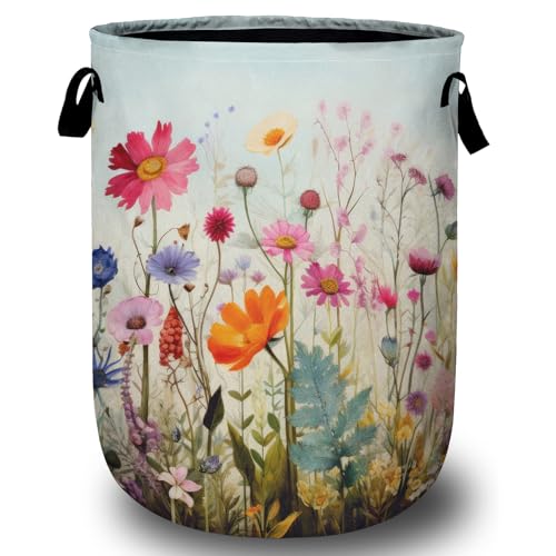 Colourful Blooming Wildflower Laundry Basket, Laundry Hamper Collapsible Oxford Cloth with Handle Clothes Toy Storage Bin for Bathroom Laundry Room Bedroom 15.7 X 20 Inch - color: Colourful Blooming Wildflower